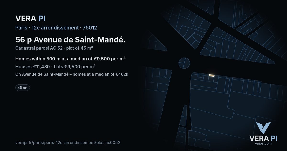 56 p Avenue de Saint-Mandé, 12e arrondissement at night – the plot lit, the parcels around coloured by the prices near them