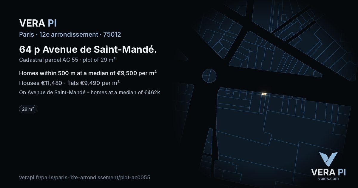 64 p Avenue de Saint-Mandé, 12e arrondissement at night – the plot lit, the parcels around coloured by the prices near them