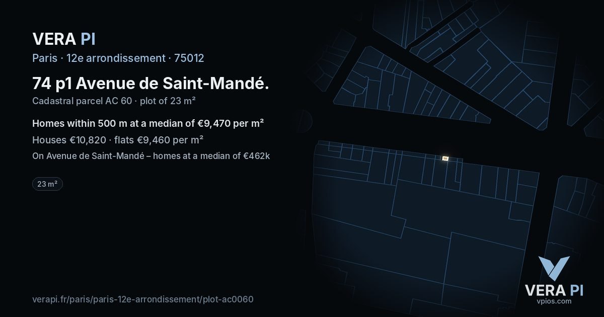 74 p1 Avenue de Saint-Mandé, 12e arrondissement at night – the plot lit, the parcels around coloured by the prices near them