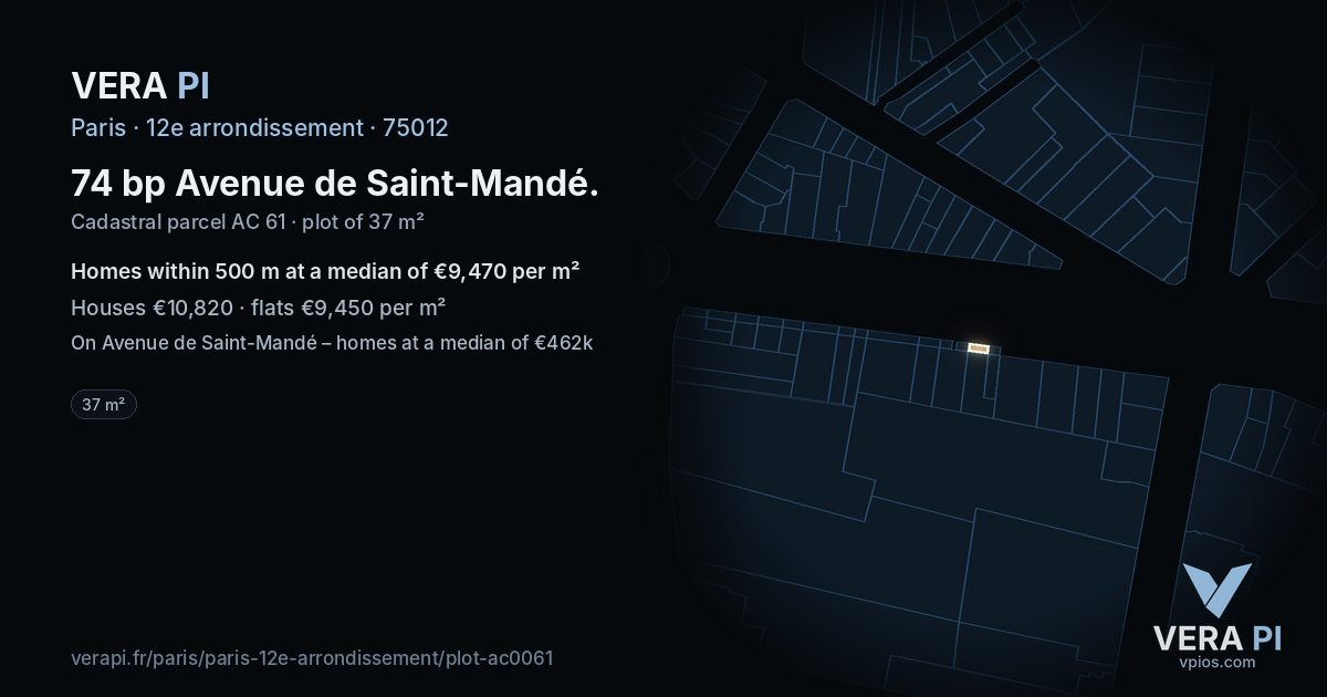 74 bp Avenue de Saint-Mandé, 12e arrondissement at night – the plot lit, the parcels around coloured by the prices near them