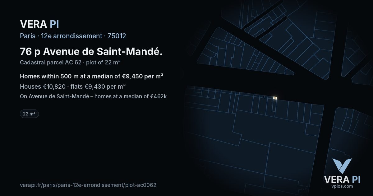 76 p Avenue de Saint-Mandé, 12e arrondissement at night – the plot lit, the parcels around coloured by the prices near them