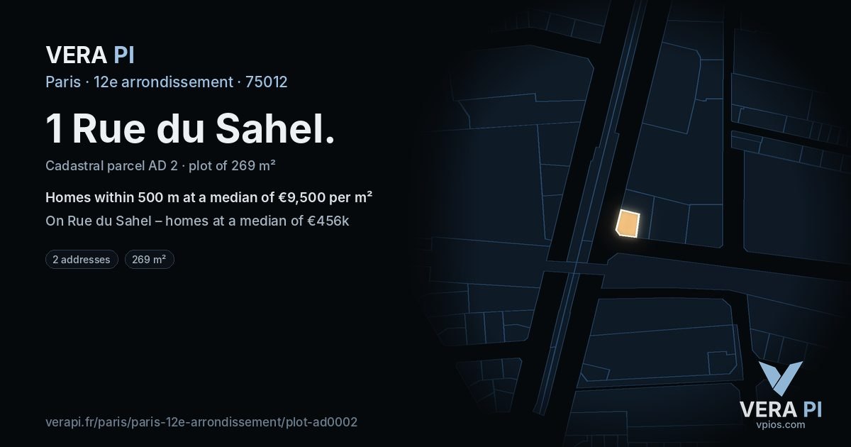 1 Rue du Sahel, 12e arrondissement at night – the plot lit, the parcels around coloured by the prices near them