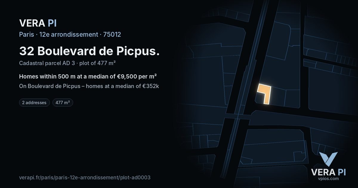 32 Boulevard de Picpus, 12e arrondissement at night – the plot lit, the parcels around coloured by the prices near them