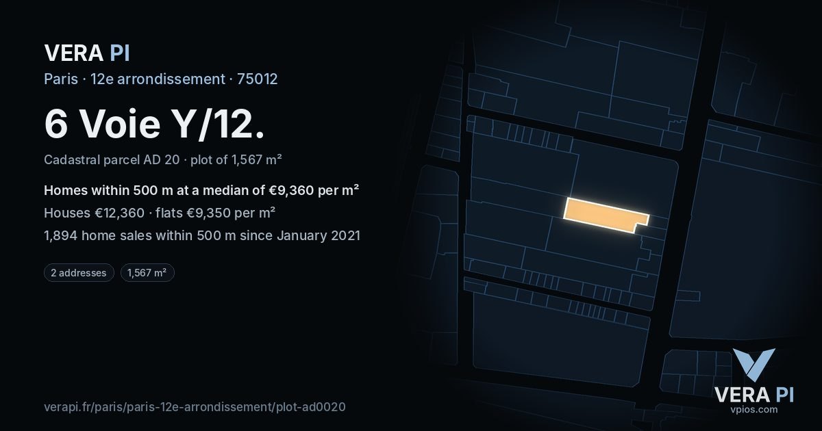 6 Voie Y/12, 12e arrondissement at night – the plot lit, the parcels around coloured by the prices near them