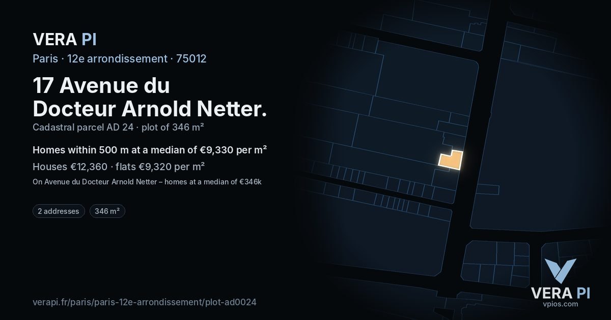 17 Avenue du Docteur Arnold Netter, 12e arrondissement at night – the plot lit, the parcels around coloured by the prices near them