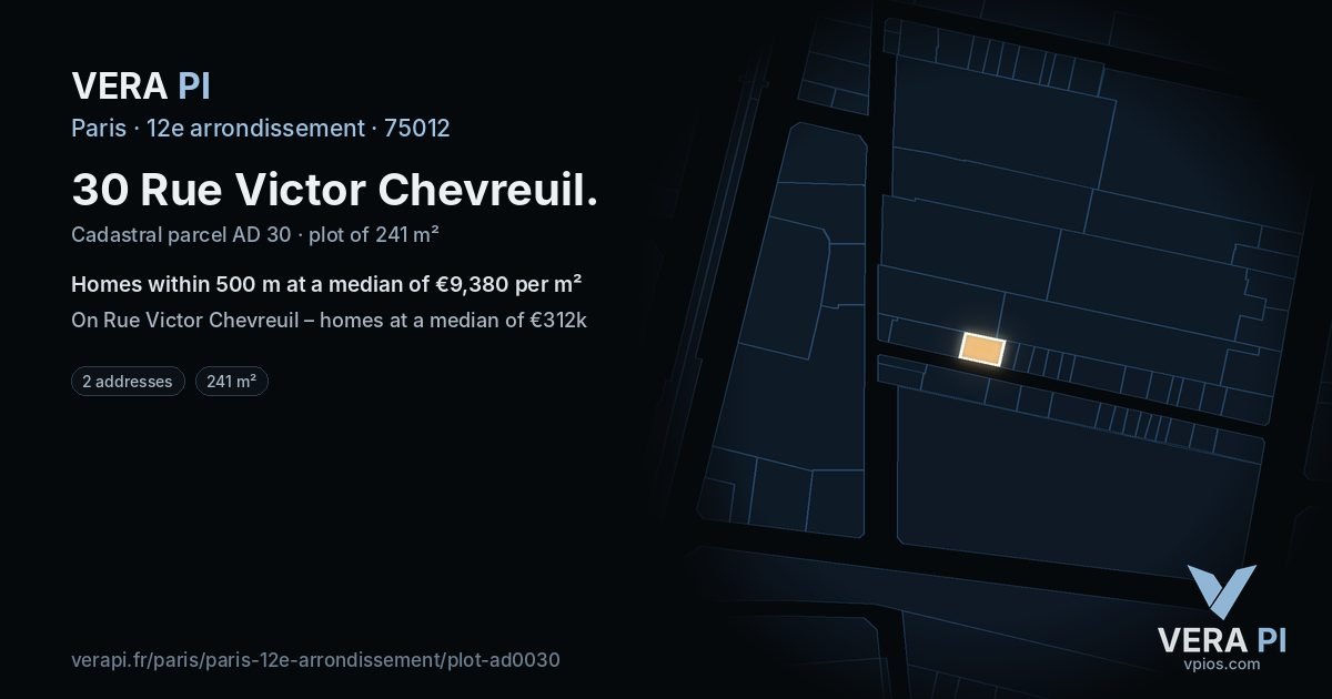 30 Rue Victor Chevreuil, 12e arrondissement at night – the plot lit, the parcels around coloured by the prices near them