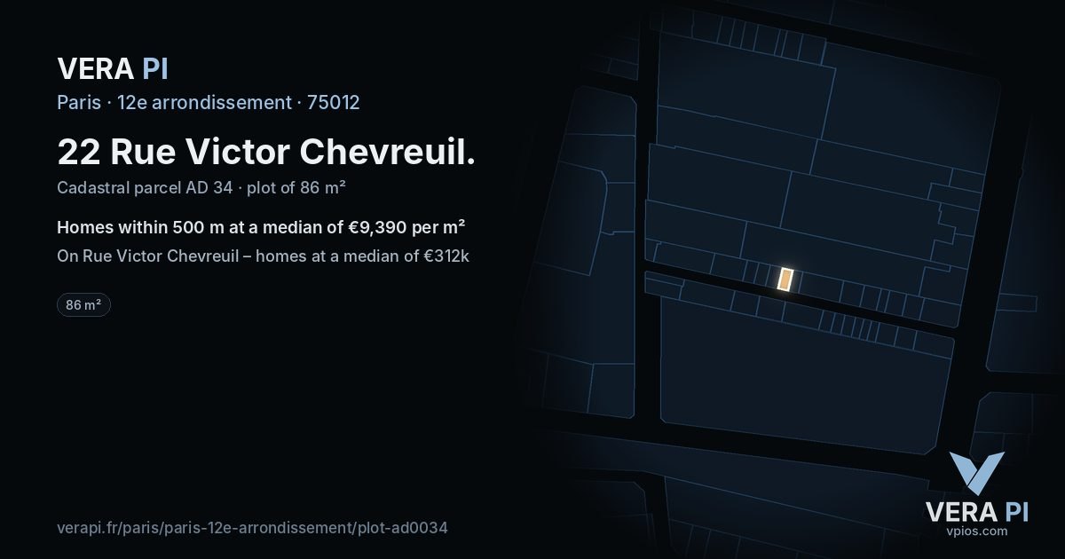 22 Rue Victor Chevreuil, 12e arrondissement at night – the plot lit, the parcels around coloured by the prices near them