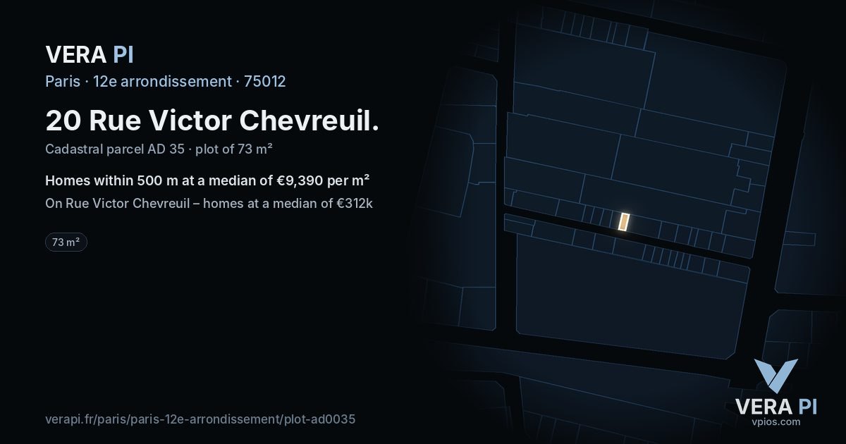 20 Rue Victor Chevreuil, 12e arrondissement at night – the plot lit, the parcels around coloured by the prices near them