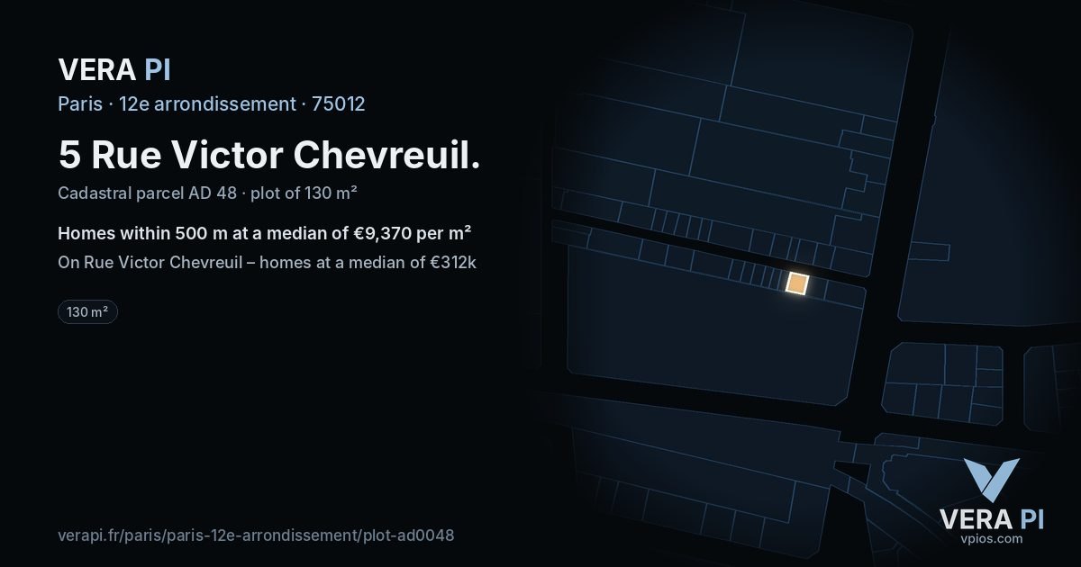 5 Rue Victor Chevreuil, 12e arrondissement at night – the plot lit, the parcels around coloured by the prices near them