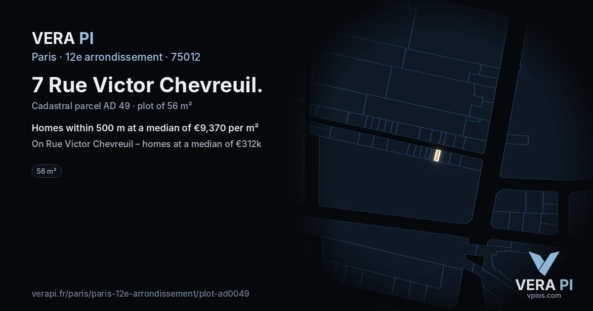 7 Rue Victor Chevreuil, 12e arrondissement at night – the plot lit, the parcels around coloured by the prices near them