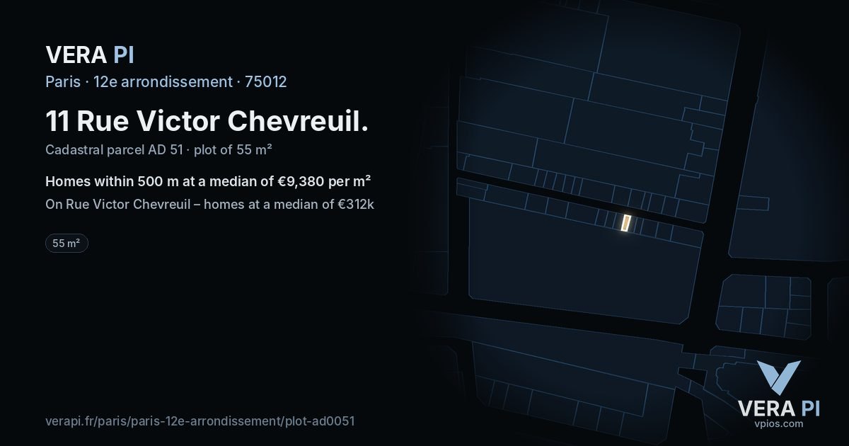 11 Rue Victor Chevreuil, 12e arrondissement at night – the plot lit, the parcels around coloured by the prices near them