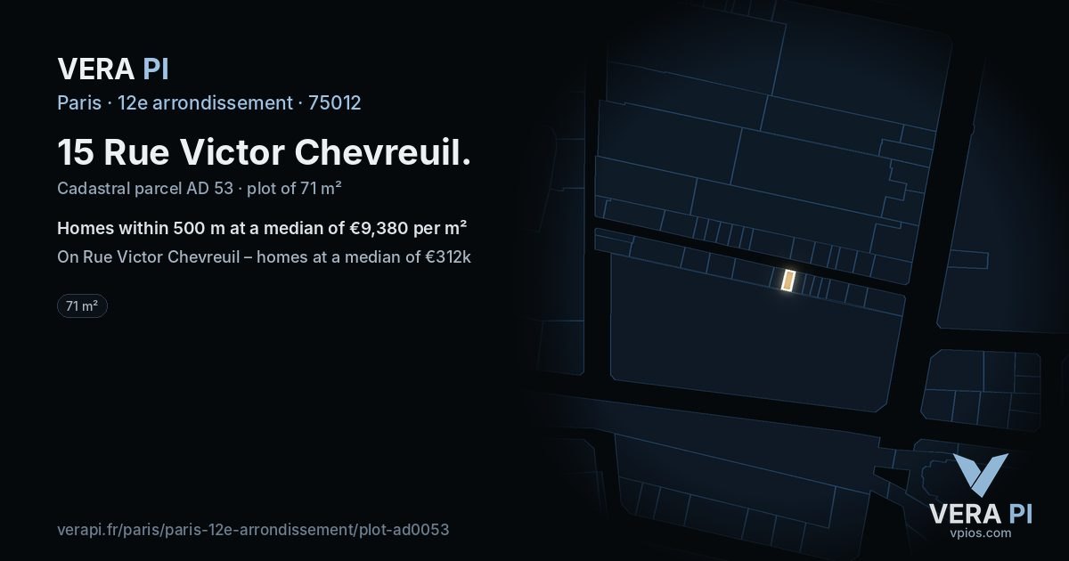 15 Rue Victor Chevreuil, 12e arrondissement at night – the plot lit, the parcels around coloured by the prices near them