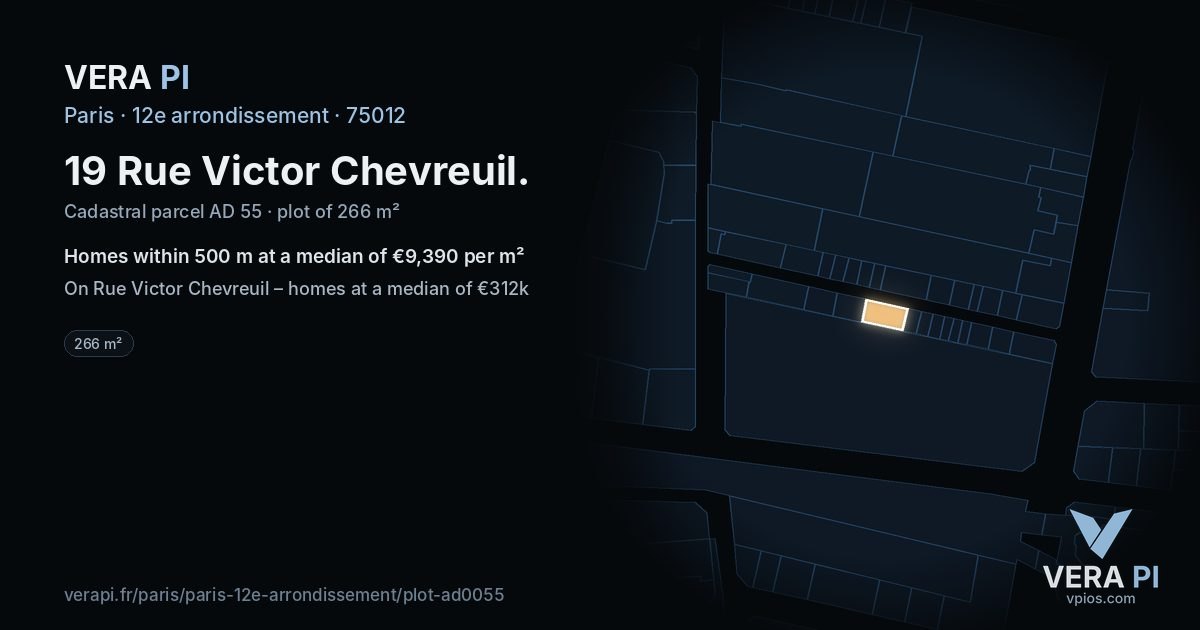 19 Rue Victor Chevreuil, 12e arrondissement at night – the plot lit, the parcels around coloured by the prices near them