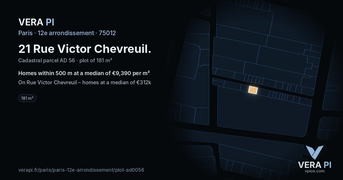 21 Rue Victor Chevreuil, 12e arrondissement at night – the plot lit, the parcels around coloured by the prices near them