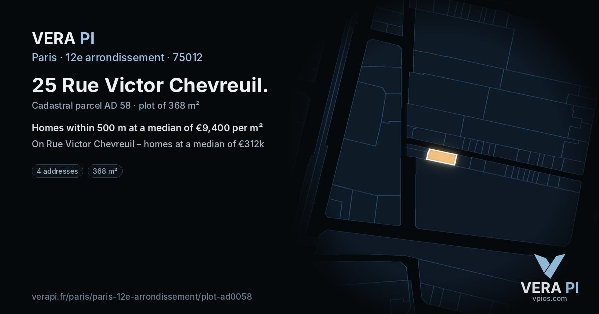 25 Rue Victor Chevreuil, 12e arrondissement at night – the plot lit, the parcels around coloured by the prices near them