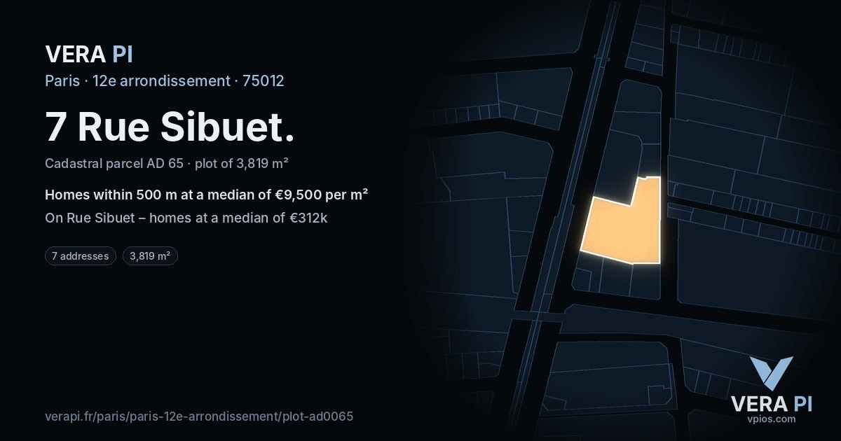 7 Rue Sibuet, 12e arrondissement at night – the plot lit, the parcels around coloured by the prices near them