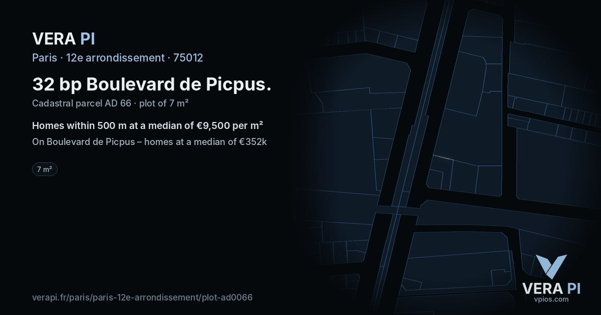 32 bp Boulevard de Picpus, 12e arrondissement at night – the plot lit, the parcels around coloured by the prices near them