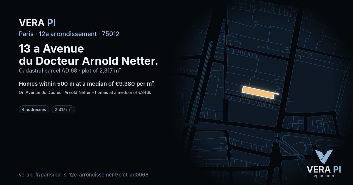 13 a Avenue du Docteur Arnold Netter, 12e arrondissement at night – the plot lit, the parcels around coloured by the prices near them
