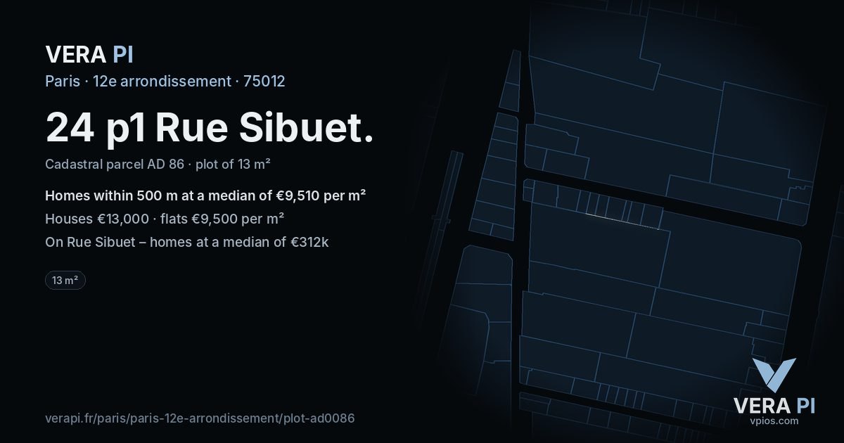 24 p1 Rue Sibuet, 12e arrondissement at night – the plot lit, the parcels around coloured by the prices near them