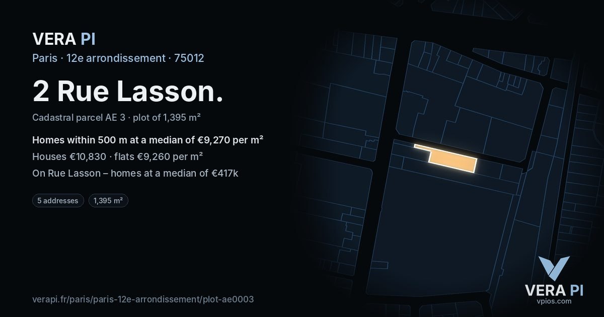 2 Rue Lasson, 12e arrondissement at night – the plot lit, the parcels around coloured by the prices near them