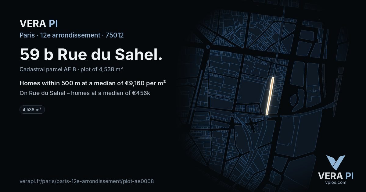 59 b Rue du Sahel, 12e arrondissement at night – the plot lit, the parcels around coloured by the prices near them
