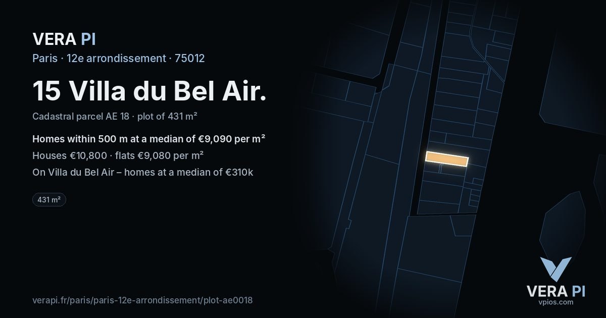 15 Villa du Bel Air, 12e arrondissement at night – the plot lit, the parcels around coloured by the prices near them