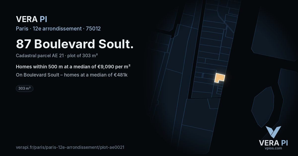 87 Boulevard Soult, 12e arrondissement at night – the plot lit, the parcels around coloured by the prices near them