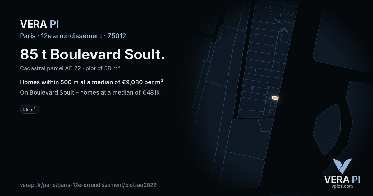 85 t Boulevard Soult, 12e arrondissement at night – the plot lit, the parcels around coloured by the prices near them