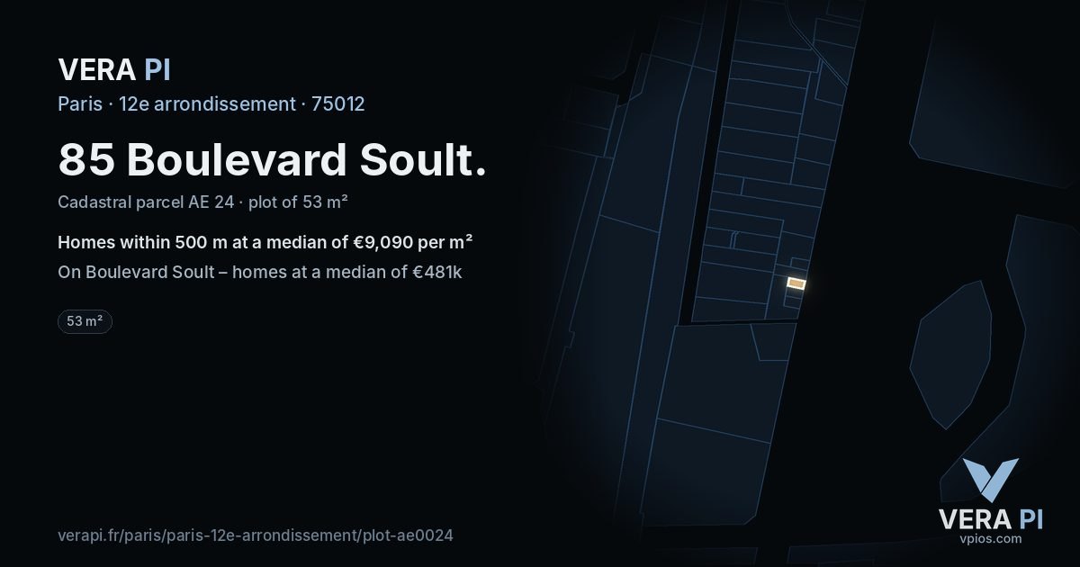 85 Boulevard Soult, 12e arrondissement at night – the plot lit, the parcels around coloured by the prices near them