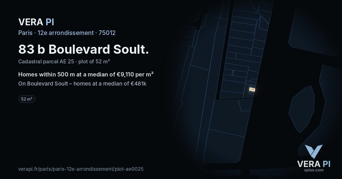83 b Boulevard Soult, 12e arrondissement at night – the plot lit, the parcels around coloured by the prices near them