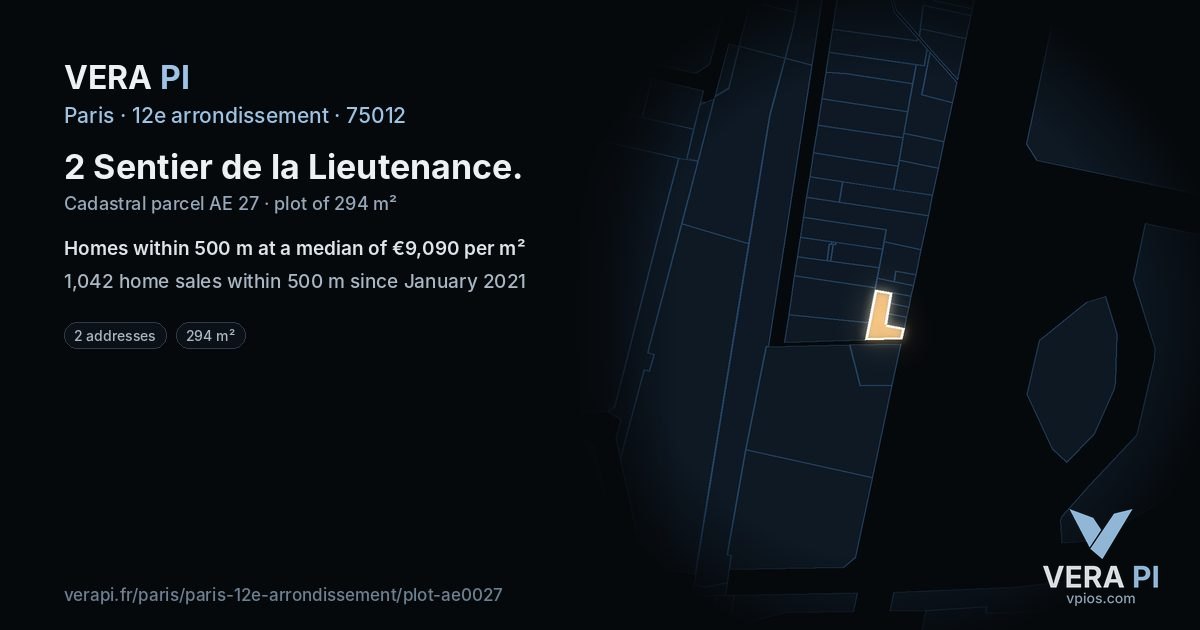 2 Sentier de la Lieutenance, 12e arrondissement at night – the plot lit, the parcels around coloured by the prices near them