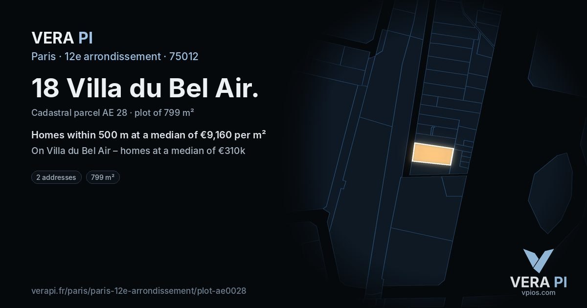 18 Villa du Bel Air, 12e arrondissement at night – the plot lit, the parcels around coloured by the prices near them