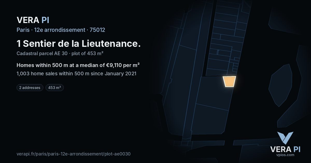 1 Sentier de la Lieutenance, 12e arrondissement at night – the plot lit, the parcels around coloured by the prices near them