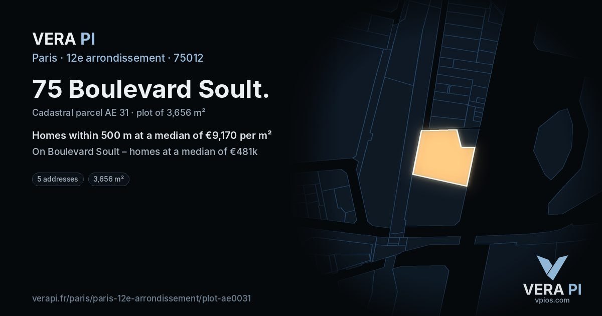 75 Boulevard Soult, 12e arrondissement at night – the plot lit, the parcels around coloured by the prices near them