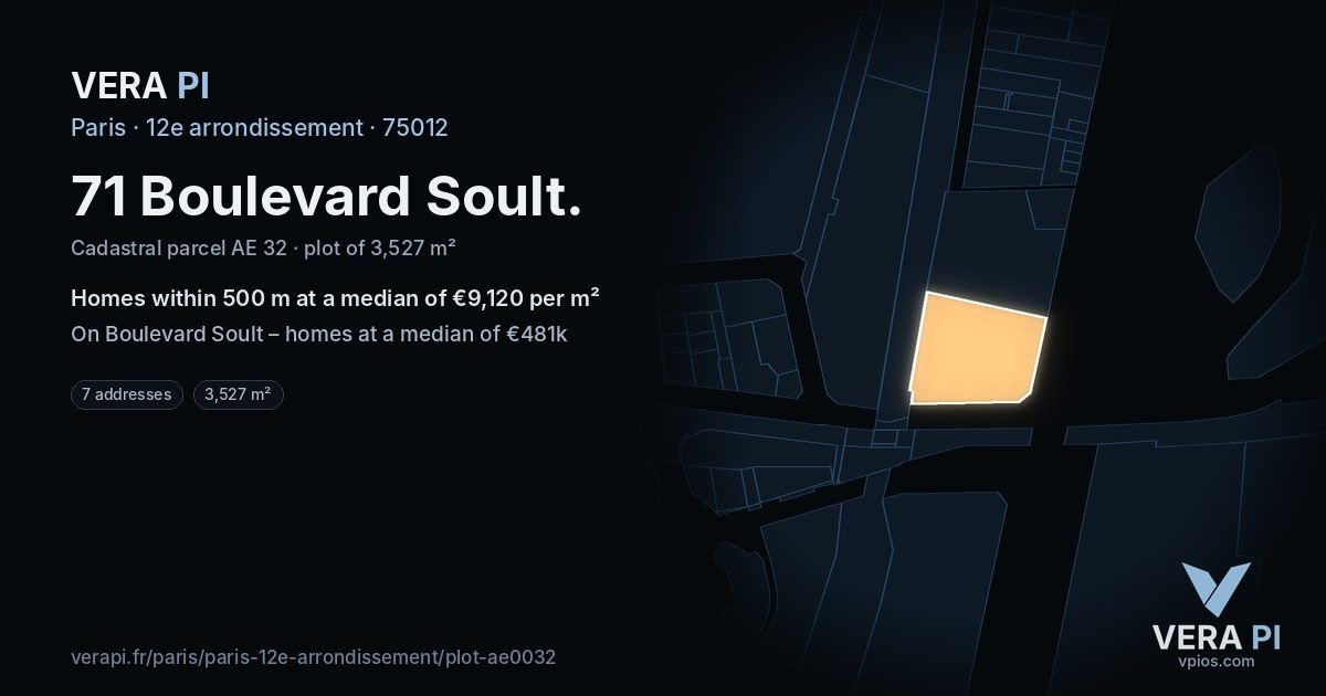 71 Boulevard Soult, 12e arrondissement at night – the plot lit, the parcels around coloured by the prices near them