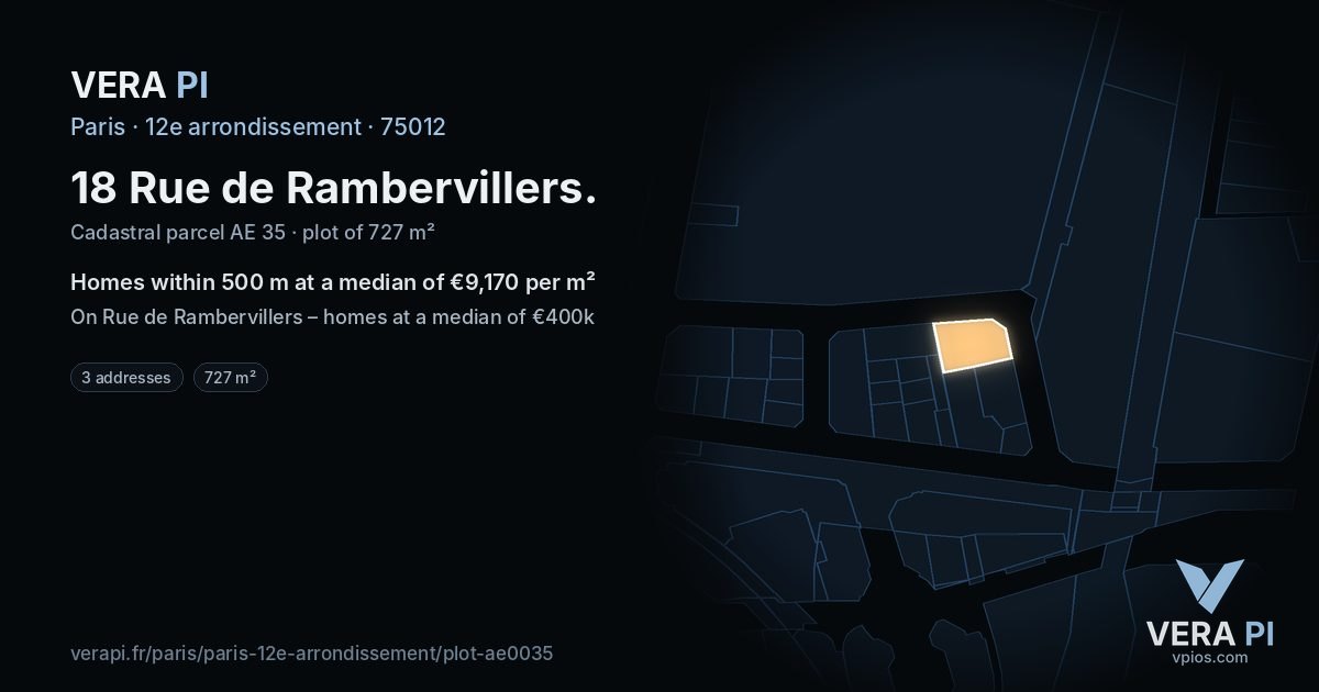 18 Rue de Rambervillers, 12e arrondissement at night – the plot lit, the parcels around coloured by the prices near them