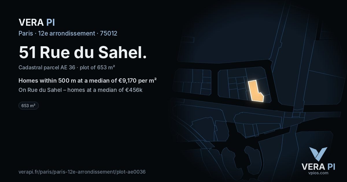 51 Rue du Sahel, 12e arrondissement at night – the plot lit, the parcels around coloured by the prices near them