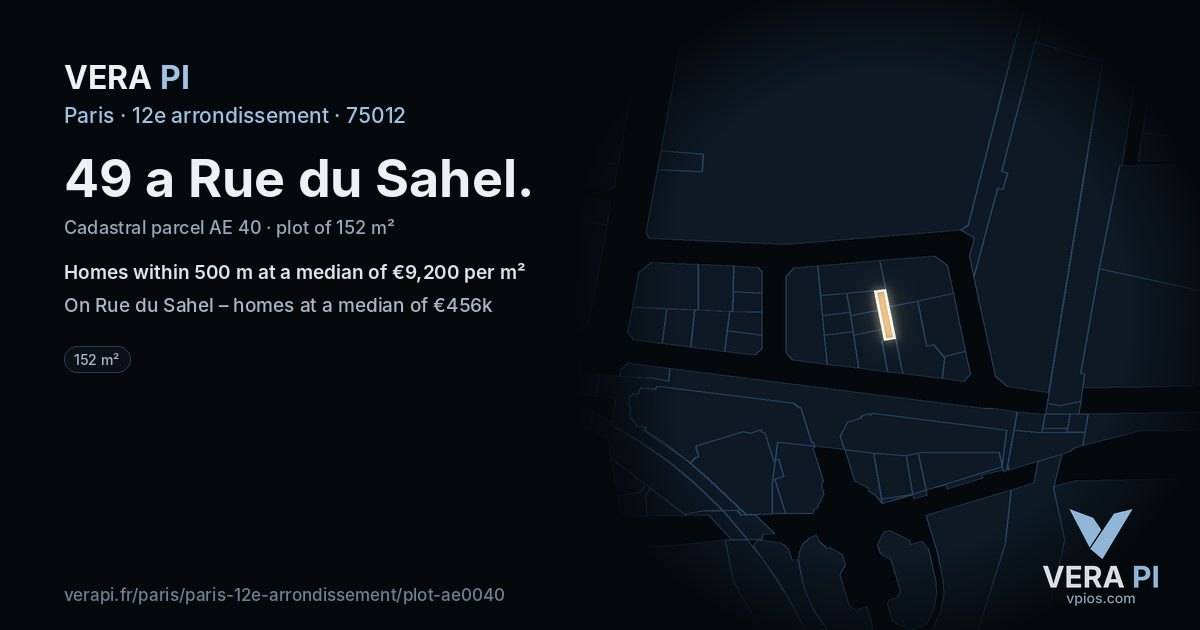 49 a Rue du Sahel, 12e arrondissement at night – the plot lit, the parcels around coloured by the prices near them
