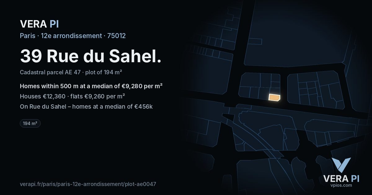 39 Rue du Sahel, 12e arrondissement at night – the plot lit, the parcels around coloured by the prices near them