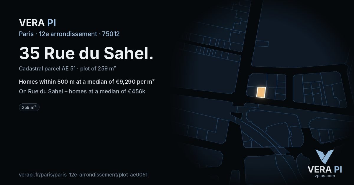 35 Rue du Sahel, 12e arrondissement at night – the plot lit, the parcels around coloured by the prices near them