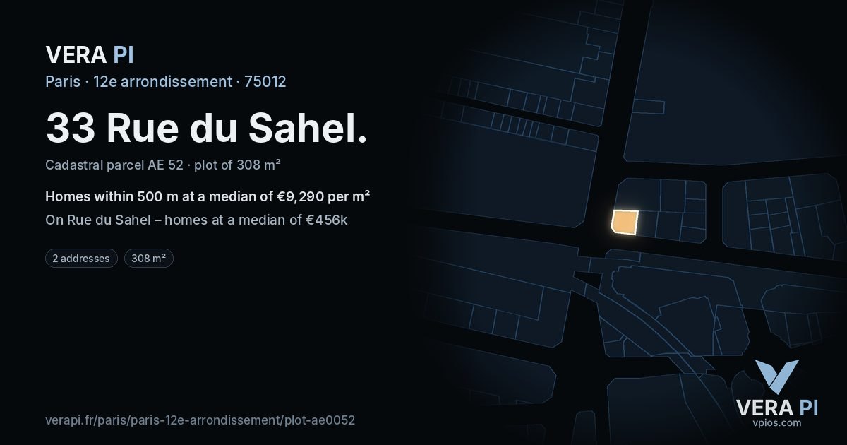 33 Rue du Sahel, 12e arrondissement at night – the plot lit, the parcels around coloured by the prices near them