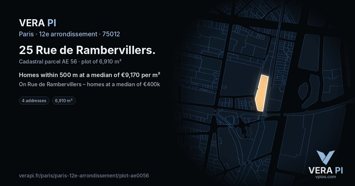 25 Rue de Rambervillers, 12e arrondissement at night – the plot lit, the parcels around coloured by the prices near them