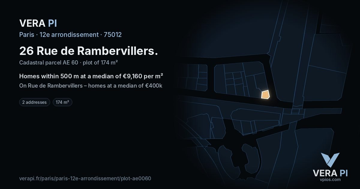 26 Rue de Rambervillers, 12e arrondissement at night – the plot lit, the parcels around coloured by the prices near them