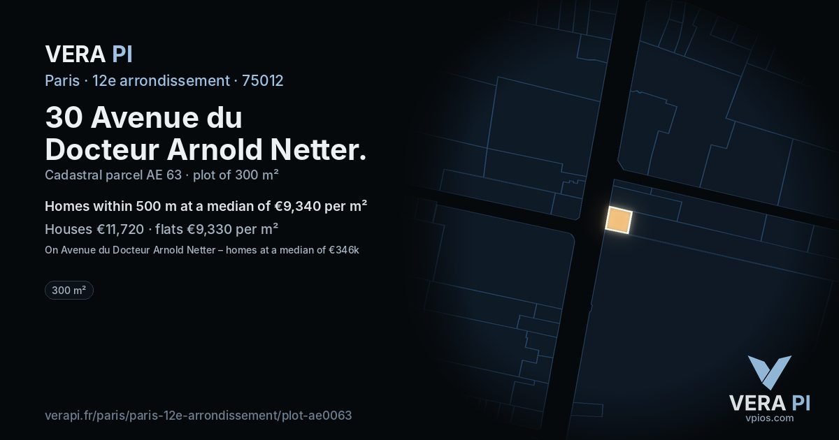 30 Avenue du Docteur Arnold Netter, 12e arrondissement at night – the plot lit, the parcels around coloured by the prices near them