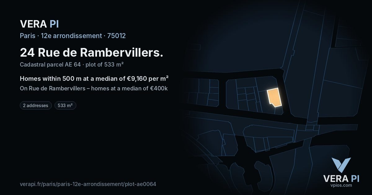 24 Rue de Rambervillers, 12e arrondissement at night – the plot lit, the parcels around coloured by the prices near them
