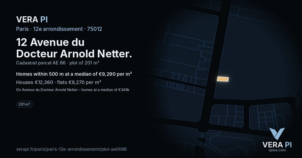 12 Avenue du Docteur Arnold Netter, 12e arrondissement at night – the plot lit, the parcels around coloured by the prices near them