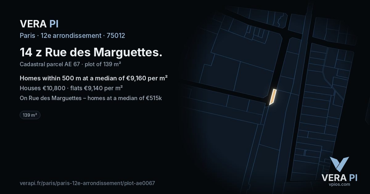 14 z Rue des Marguettes, 12e arrondissement at night – the plot lit, the parcels around coloured by the prices near them