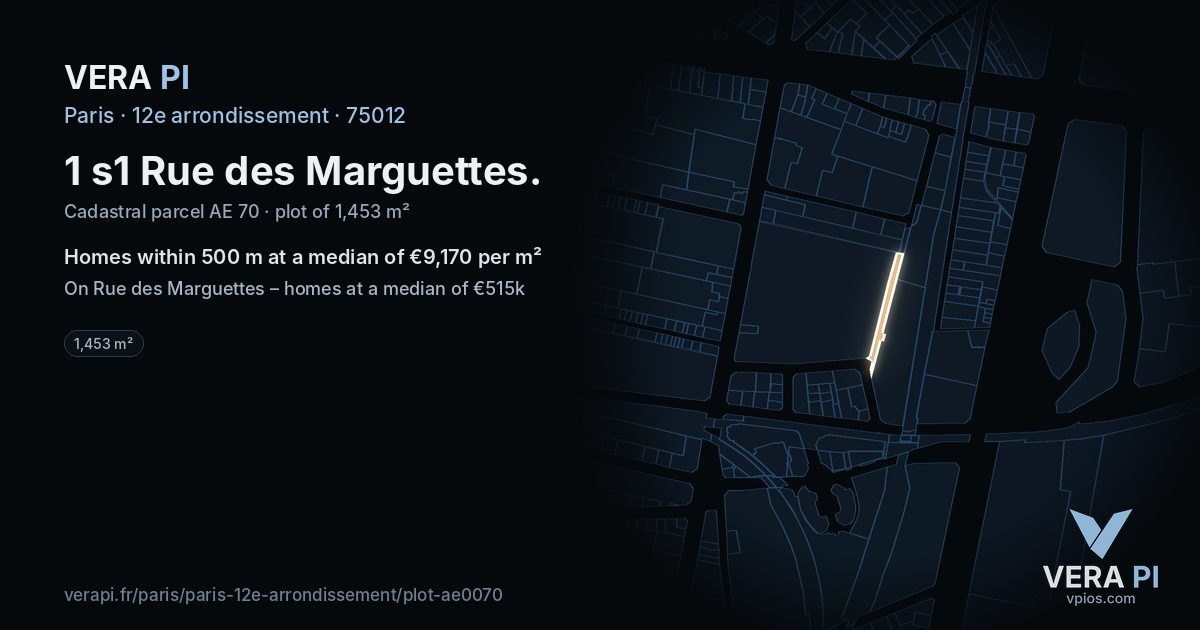 1 s1 Rue des Marguettes, 12e arrondissement at night – the plot lit, the parcels around coloured by the prices near them
