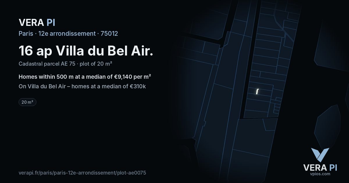 16 ap Villa du Bel Air, 12e arrondissement at night – the plot lit, the parcels around coloured by the prices near them
