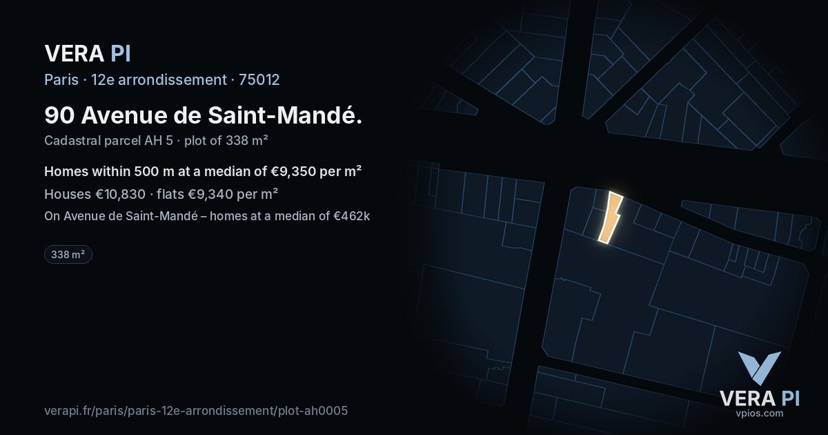 90 Avenue de Saint-Mandé, 12e arrondissement at night – the plot lit, the parcels around coloured by the prices near them